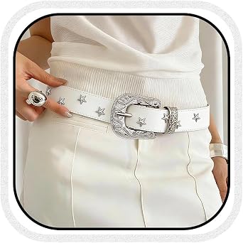 Star Studded Leather Belt Red Western Belt for Jeans Pants Cowgirl Vintage Waist Belts for Women