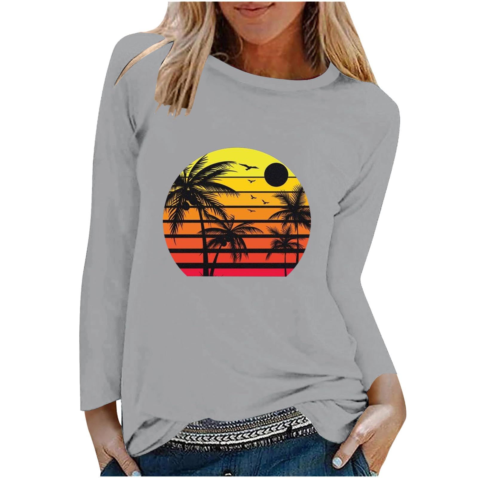 Long Sleeve Sweatshirts for Women Hawaiian Graphic Printed Pullover Tops 2023 Fall Fashion Casual Fit Shirts