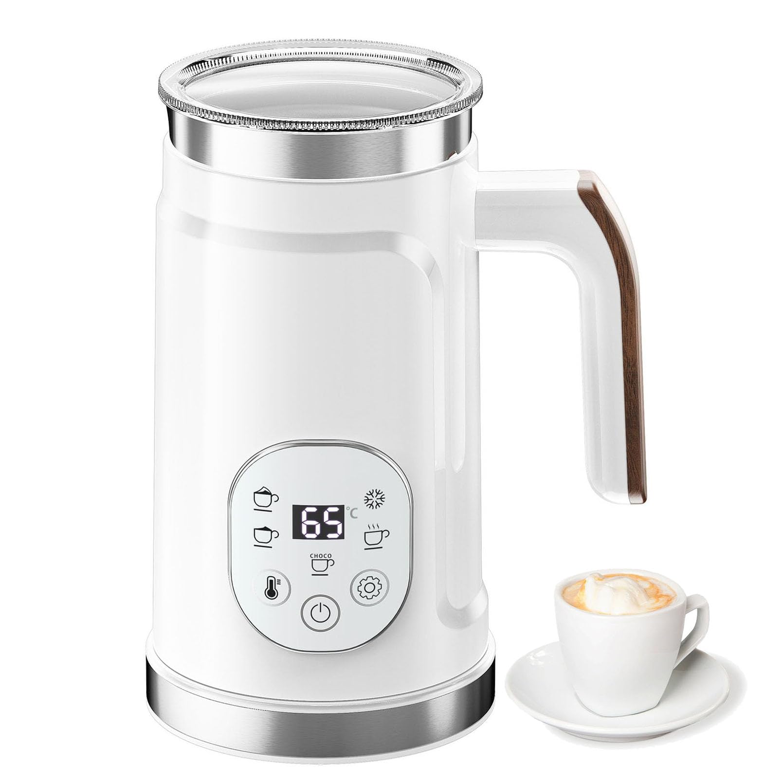 Espumador de Leche Eléctrico, Calentador de Espuma Frío y Suave Automático | Pantalla Táctil Inteligente Lcd, 5 Funciones, Fácil de Limpiar, Calentador de Leche con 4 Funciones Para Café, Leche(white)