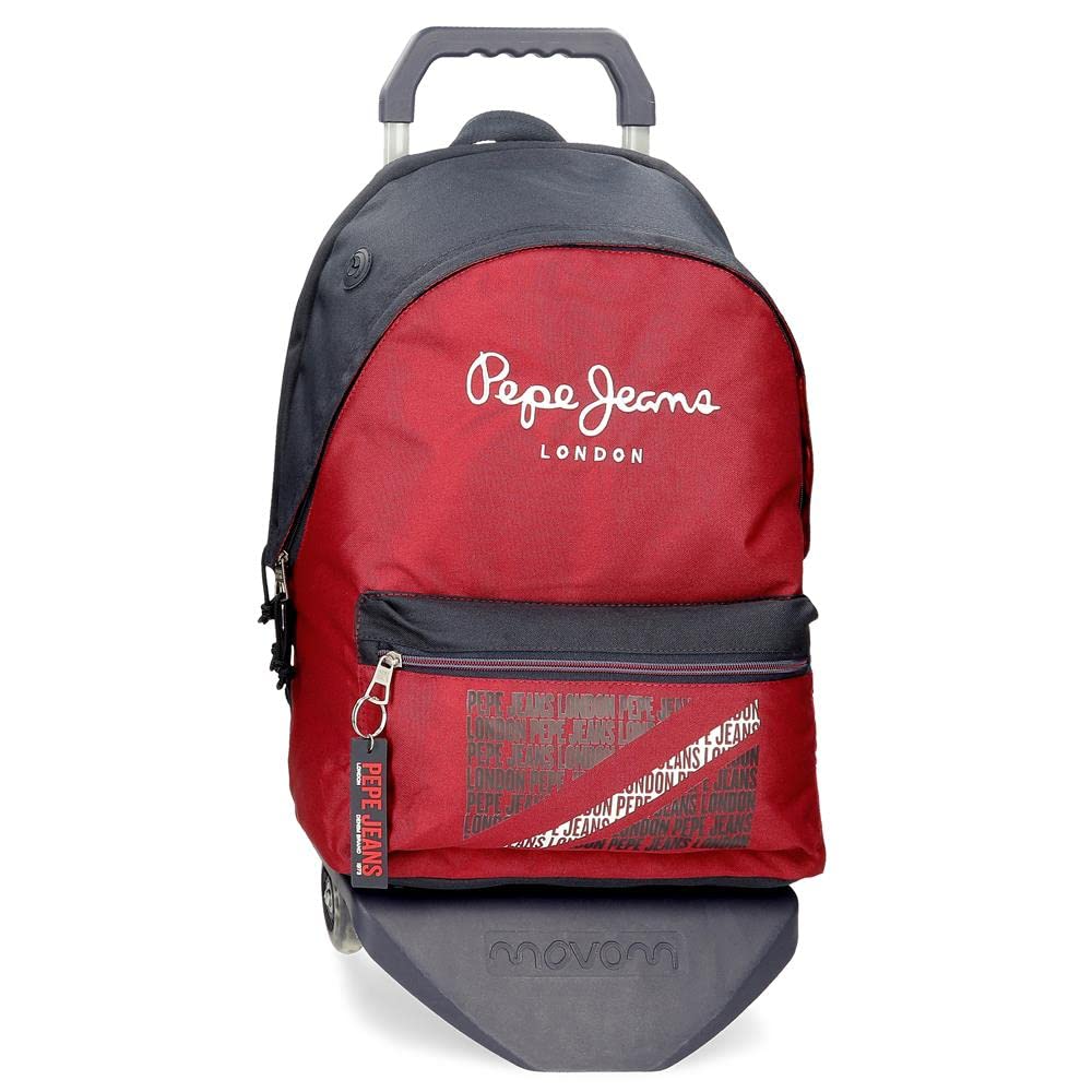 Pepe Jeans Clark Mochila para Portátil Doble Compartimento con Carro 15,6" Rojo 31x44x15 cms Poliéster 23,87L