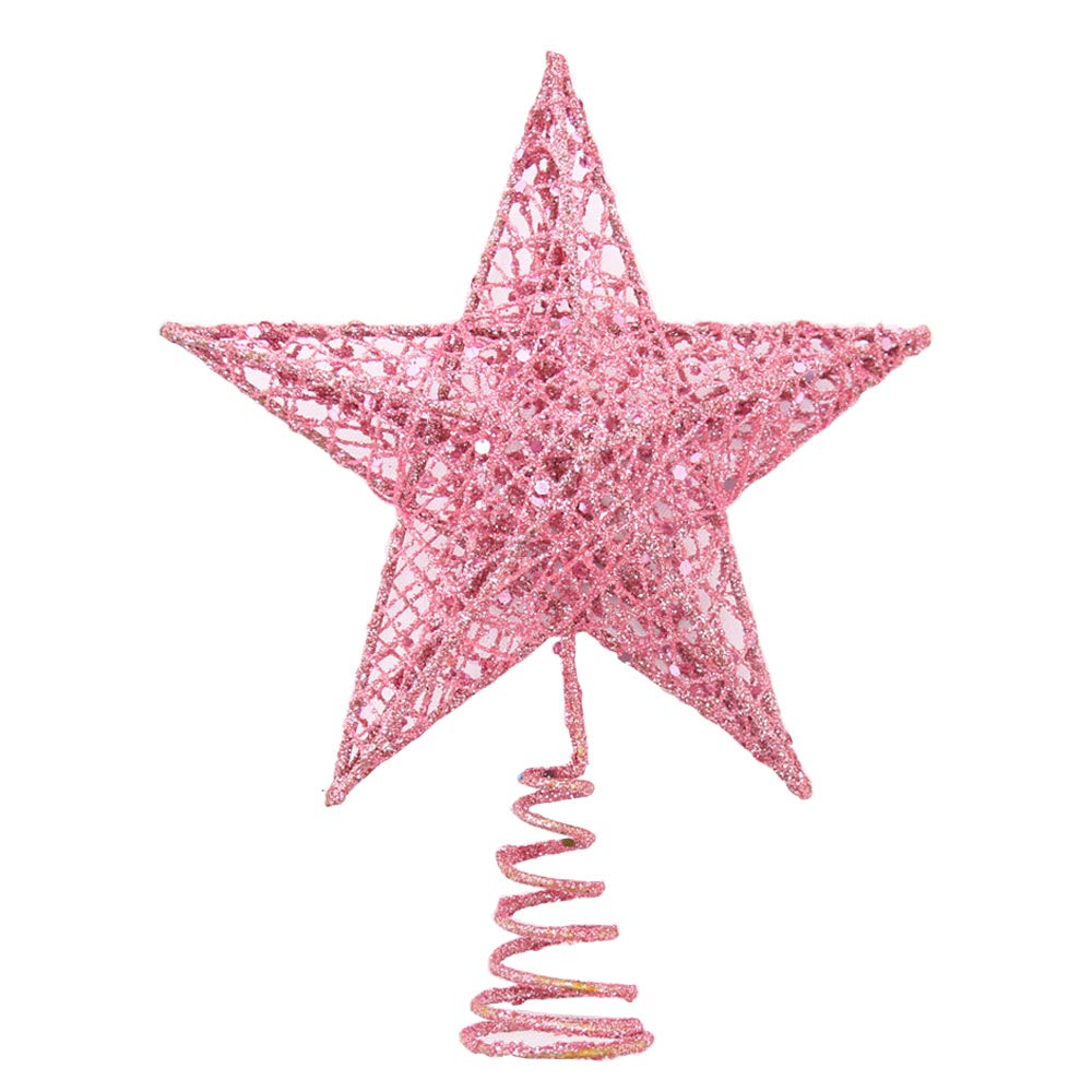 Time to Sparkle 20 * 16 * 4cm Glitter Christmas Tree Topper Star For Christmas Tree Decoration Pink