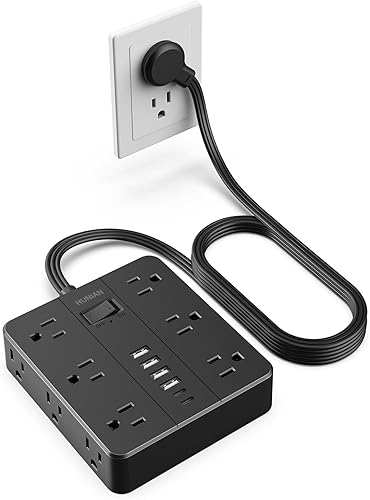 Miniatura 10 de Regleta de Enchufes con Enchufe Plano Protector de Sobretensiones, HUNIAN Cable de Extensión de 5 Pies con 12 Tomas Múltiples Ampliamente Espaciadas