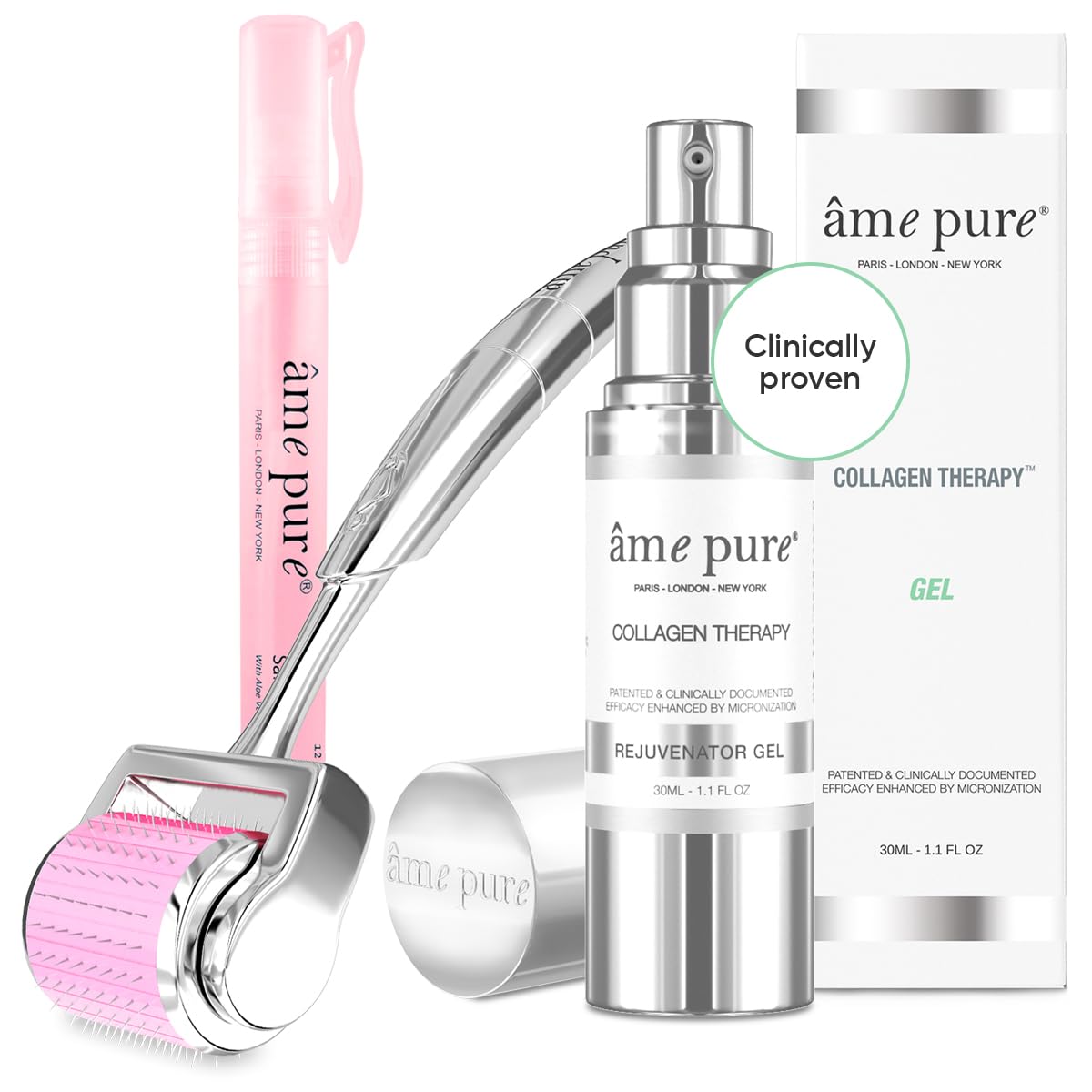 âme pure® CIT Face Derma Roller Basic KIT 100% Natural Microneedling Treatment for Sensitive Skin (Dermaroller 0.5mm + Gel + Disinfectant)