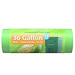 GreFusion Compostable 36 gallon Trash Bags, Extra Thick 1.28 Mills, Compost 36 Gal Trash Bags (Kitchen Tall Garbage Bags), Compostable Lawn & Leaf Yard Waste bags,ASTM D6400,Bpi Certified