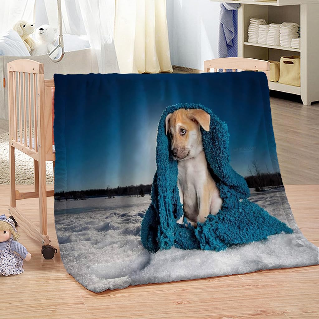 Coperta Di Flanella Letto Matrimoniale Invernale 150X180Cm Coperta Pile In Microfibra Morbida Pelosa Calda Copriletto Per Divano/Bambini Camere Da Letto, Coperta In Peluche Blu Per Cani Animali Mo