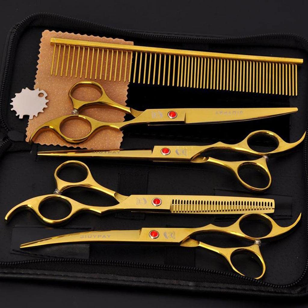 Homyl Tijeras de Aseo para Perros de Acero Inoxidable de 7 Pulgadas, Kit para Gatos Y Perros, con Puntas Largas Y Cortas, Dorado