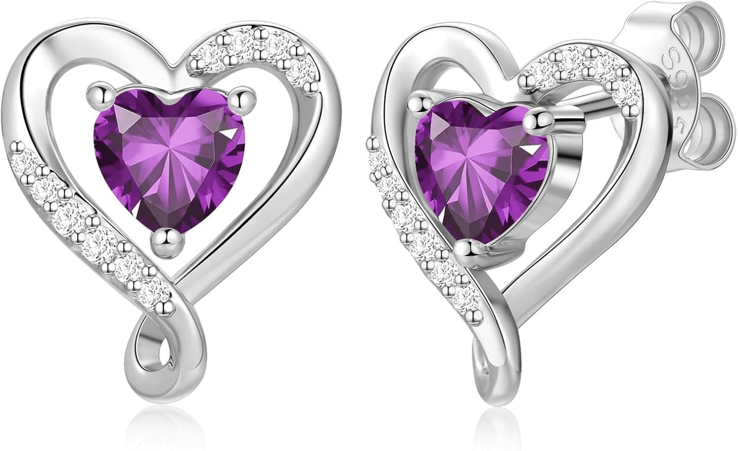 Earrings for Women, S925 Sterling Silver Rose Gold Birthstone Heart Studs Earring f...