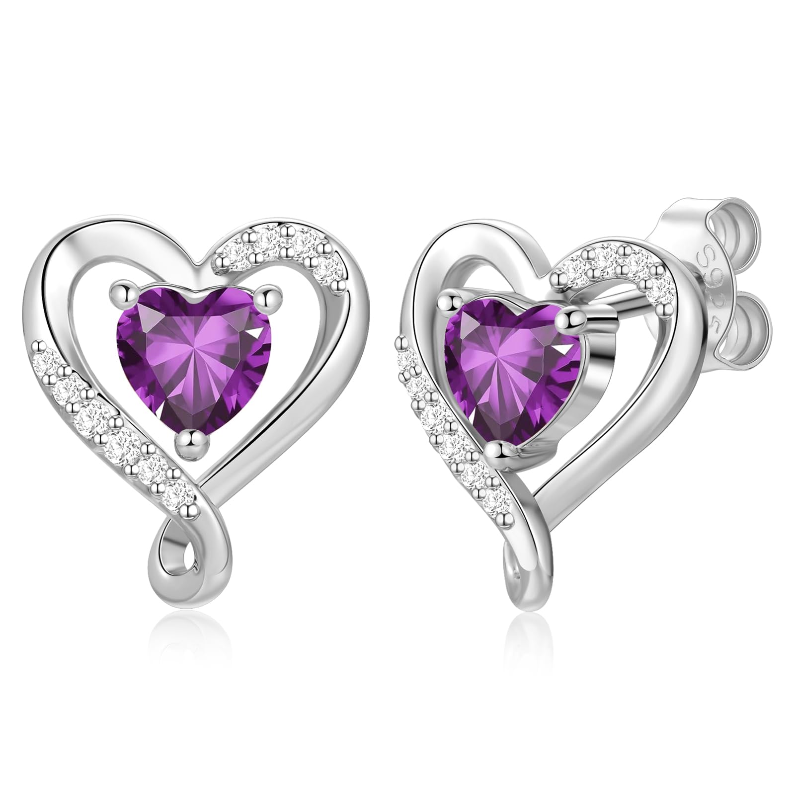 Sterling Silver Rose Gold Birthstone Heart Studs