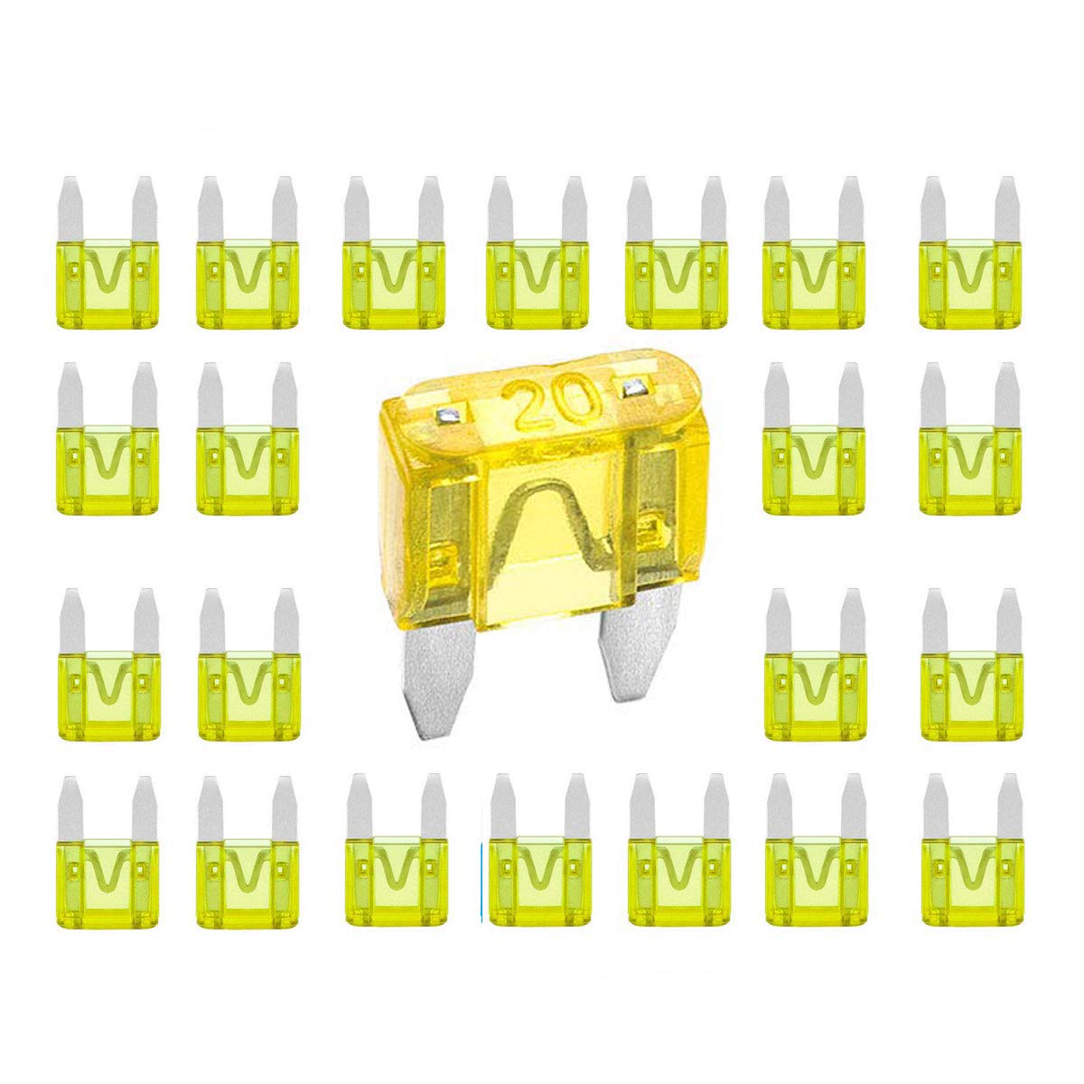 Kodobo 100 Pack Auto Fuses 20 AMP APM/ATM 32V Mini Blade Style Fuses 20A Short Circuit Protection Car Fuse - 100Pack