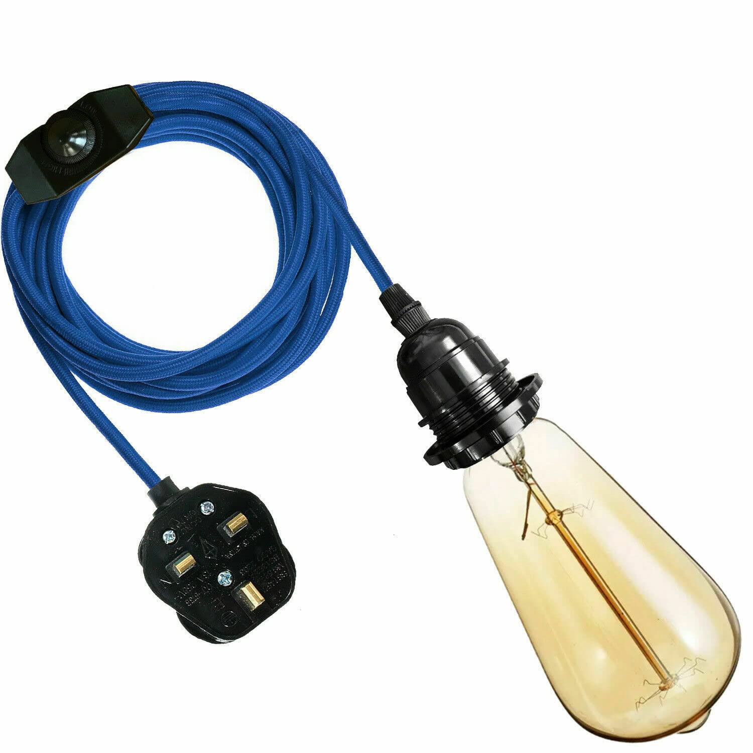 LEDSone Vintage Pendant Light Kit with Fabric Flex Cable 4m Hanging Light Fitting with E27 Bulb Socket and Plug with Switch Ideal for Home, Studio, Office, Cafe, or Decorative Lighting