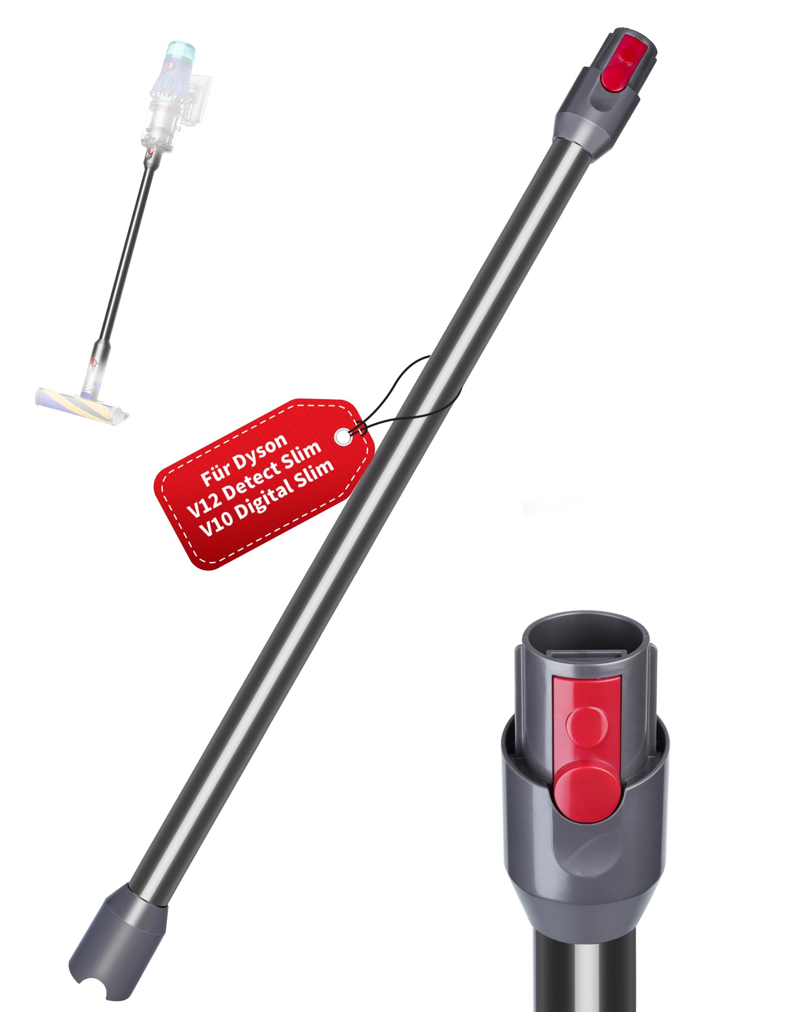 Tube Extension Compatible avec Dyson V12 Detect Slim & V10 Digital Slim, 74cm Tige Rigide Télescopique en Aluminium – avec Dégagement Rapide, Remplacement pour Tuyau d'Aspiration (Gris)