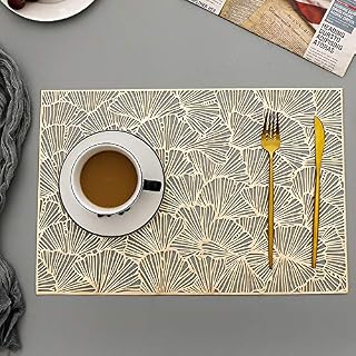 Hosoncovy 4 Pack Ginkgo Biloba Decorative Placemats Rectangle Placemat PVC Placemats Hollow Table Place Mats Heat Resistant Non-slip Dining Placemats Leaf Placemat for Home Kitchen (Gold)