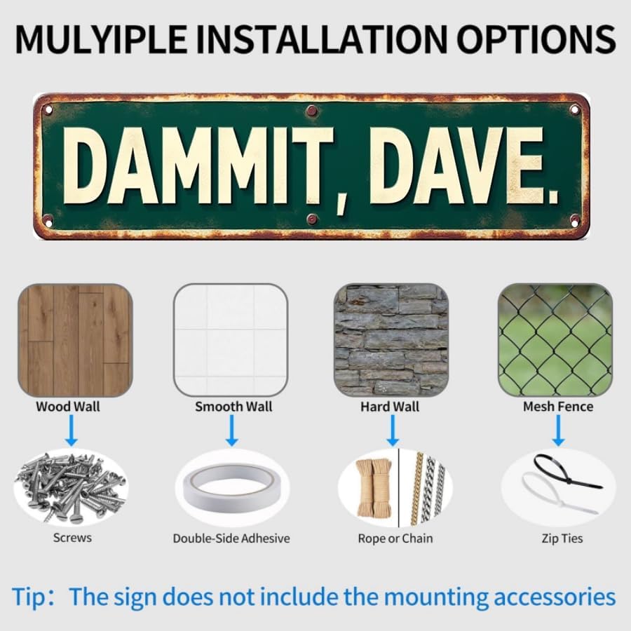 Miniatura 5 de Letrero decorativo de hojalata de 16 x 4 pulgadas con texto en inglés "Dammit Dave" para garaje, cueva de hombre, tema de Dammit Dave para patio,