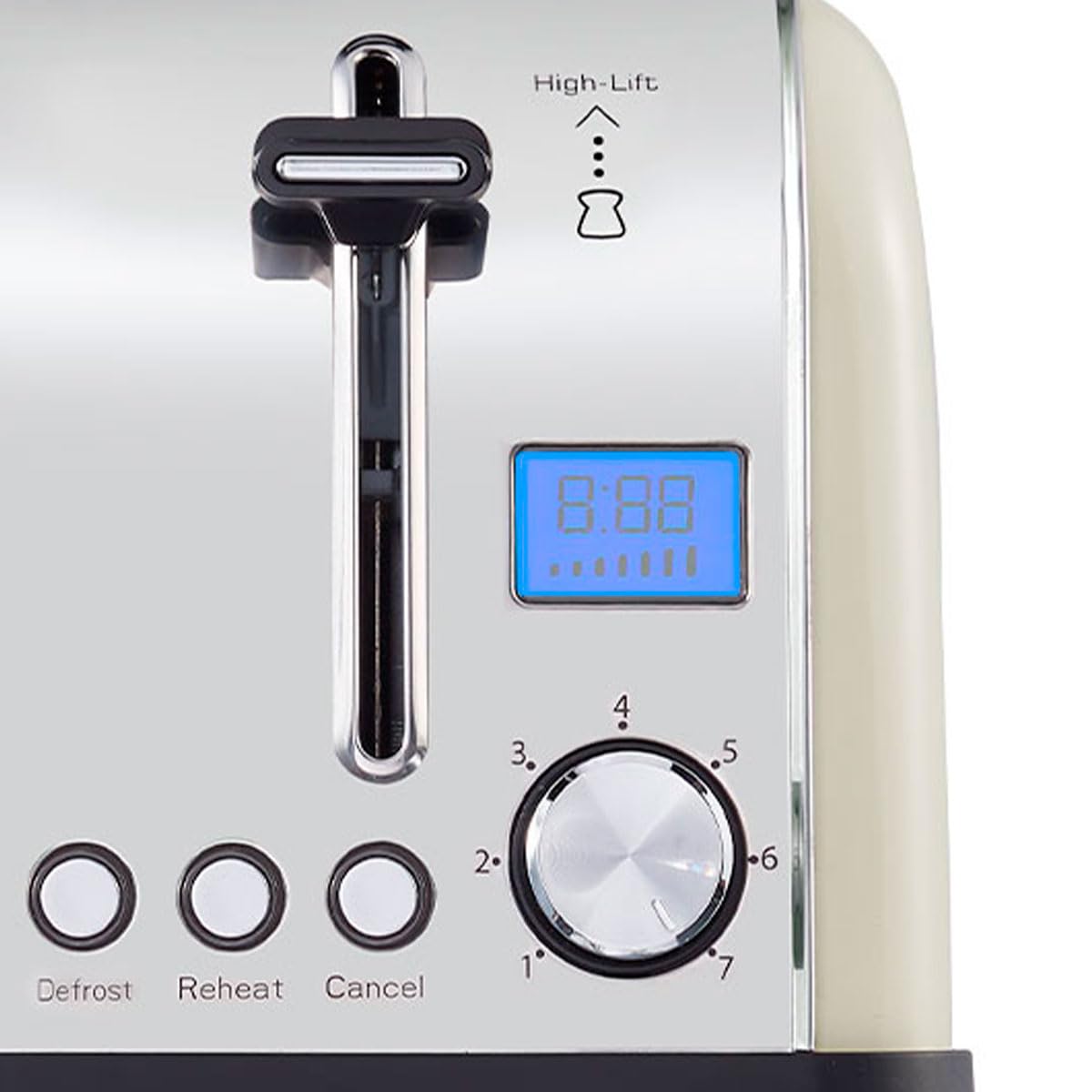 PRIXTON Tostadora Bianca Pro, Tostador con 2 Ranuras para 4 Tostadas, Potencia 1500 W, 7 Niveles de Tostado, Pantalla LCD con Temporizador, Función Descongelar, Recalentar, Acero Inoxidable