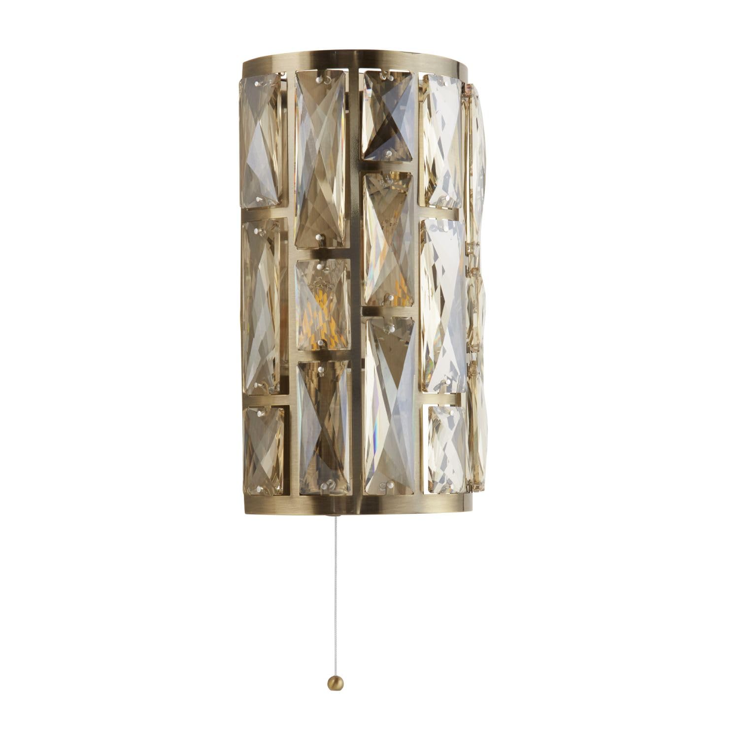 Licht-Erlebnisse Wandlampe Kristall mit Schalter H: 27 cm klein in Messing antik Creme 2x E14 Art Déco Up Down Wandleuchte Flur Wohnzimmer
