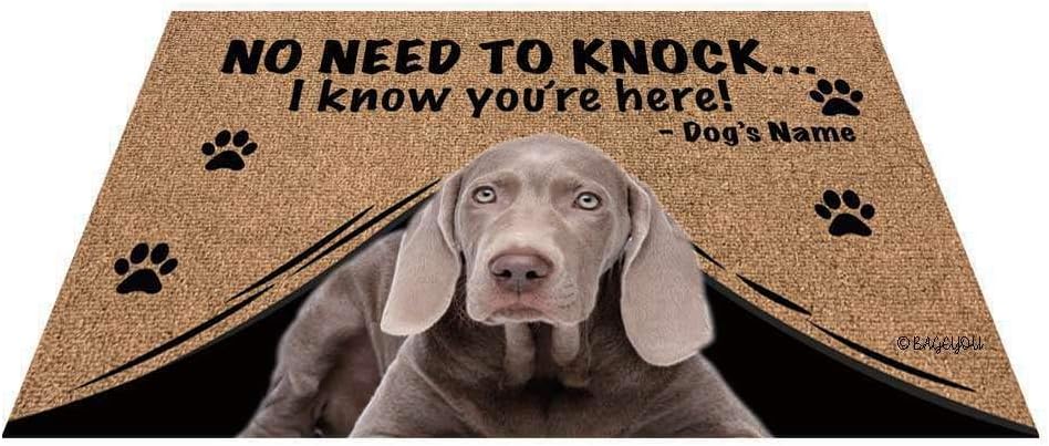 BAGEYOU Personalized Dog's Name Doormat with My Love Dog Weimaraner Welcome Floor Mat No Need to Knock I Know You're Here 27.5 x 17.7
