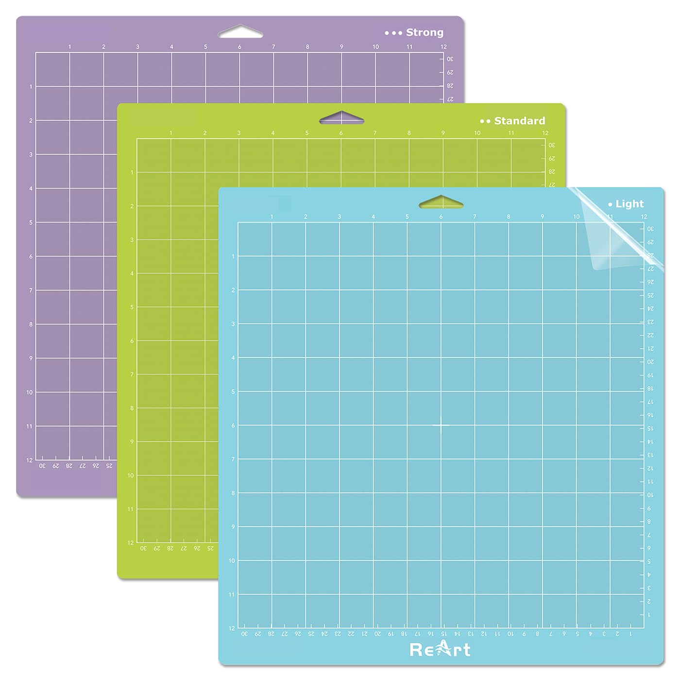 Estera de corte ReArt Variedad para Cricut 12 x 12 – Paquete de 3 Stronggrip, StandardGrip, Lightgrip Adhesivo Corte Mat Reemplazo Trabajo con Cricut Explore One/Air/Air 2/Maker