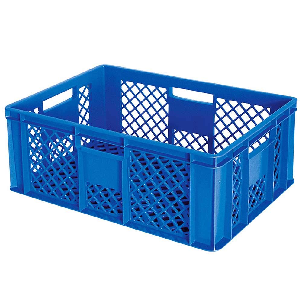 BRB 10 Eurobehälter, LxBxH 600x400x240 mm, lebensmittelecht + 1 Transportroller (blau/rot)