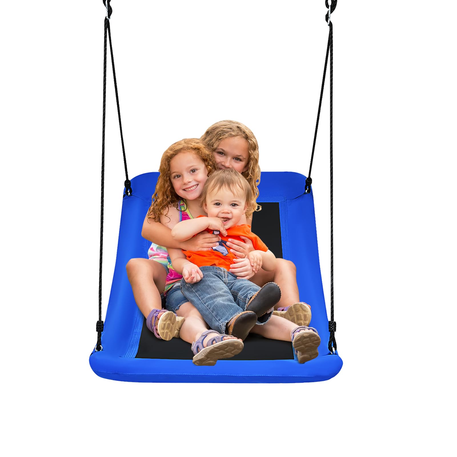 GLACER 700 lbs 60'' Platform Tree Swing for Kids and Adult, Adjustable Heavy Duty Large Rectangle Swing Seat with Hanging Ropes, Easy Setup, Flat Swingset for Indoor Outdoor Backyard (Blue)