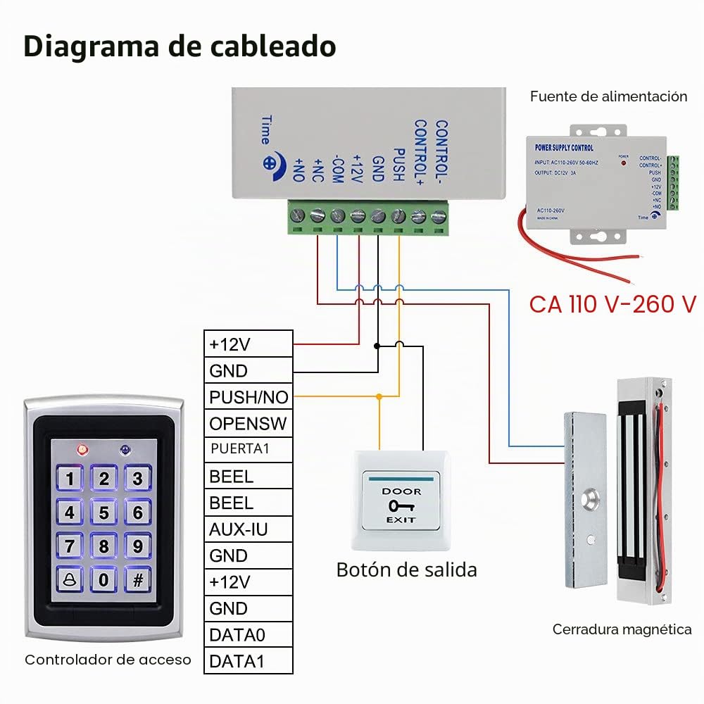 Kit completo de control de acceso | Sistema de seguridad con cerradura magnética eléctrica | Entrada de teclado de proximidad con control remoto de proximidad RFID x15 | Control de acceso