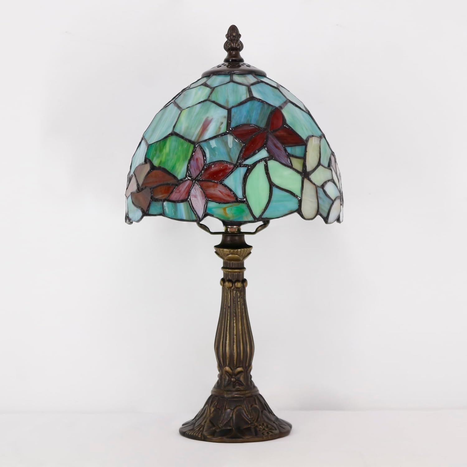 Tiffany Lamp Touch Control Table Lamp Red Yellow Green Flowers Stained Glass Desk Lamp 8X8X14.5 Inches Reading Light
