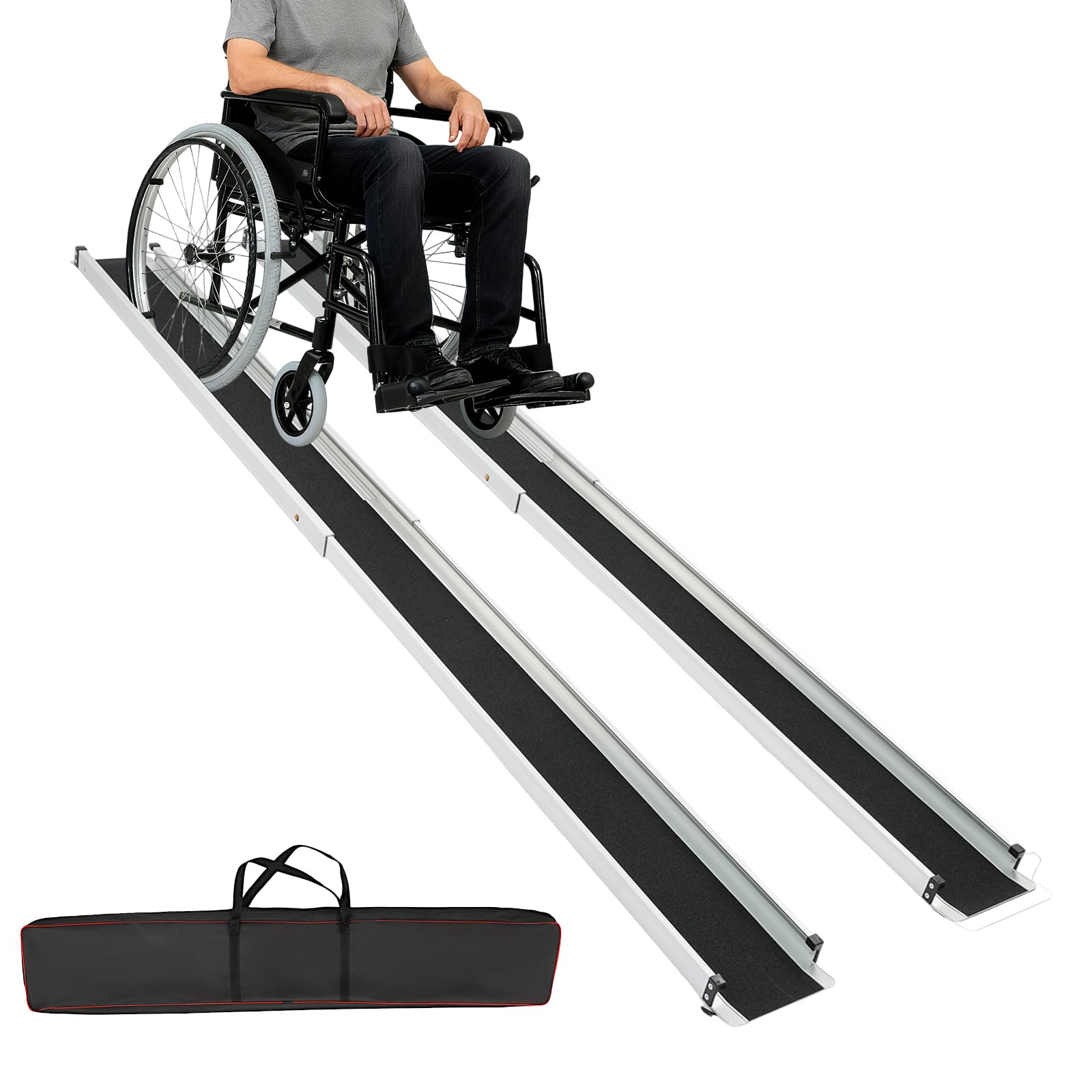Rampas telescópicas para silla de ruedas, 2 unidades, de aleación de aluminio, para escaleras y umbrales, capacidad de carga total de 300 kg, con bolsa de almacenamiento, para silla de ruedas, scooter