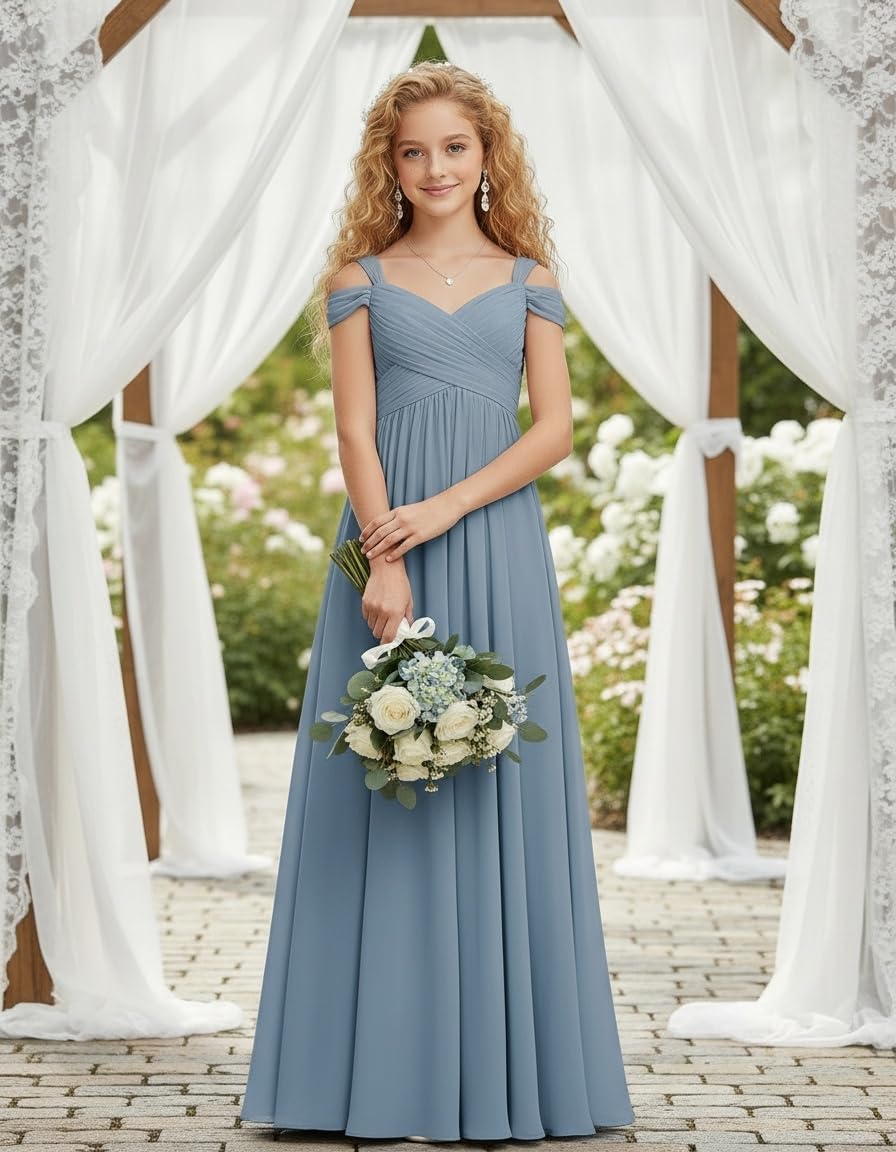 Off Shoulder Junior Bridesmaid Dresses for Wedding Chiffon Flower Girl Dress Teen Girls Wedding Guest Party Gown