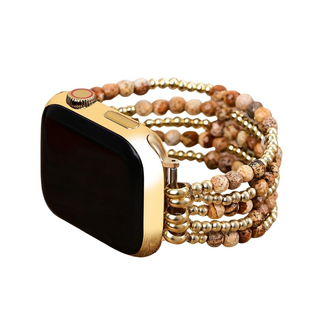 Cape Diablo Handmade Gemstone Watch Band for Women Compatible with Apple Watch 38mm 40mm 41mm 42mm 44mm 45mm, Boho Stretchable Strap Fits for iWatch