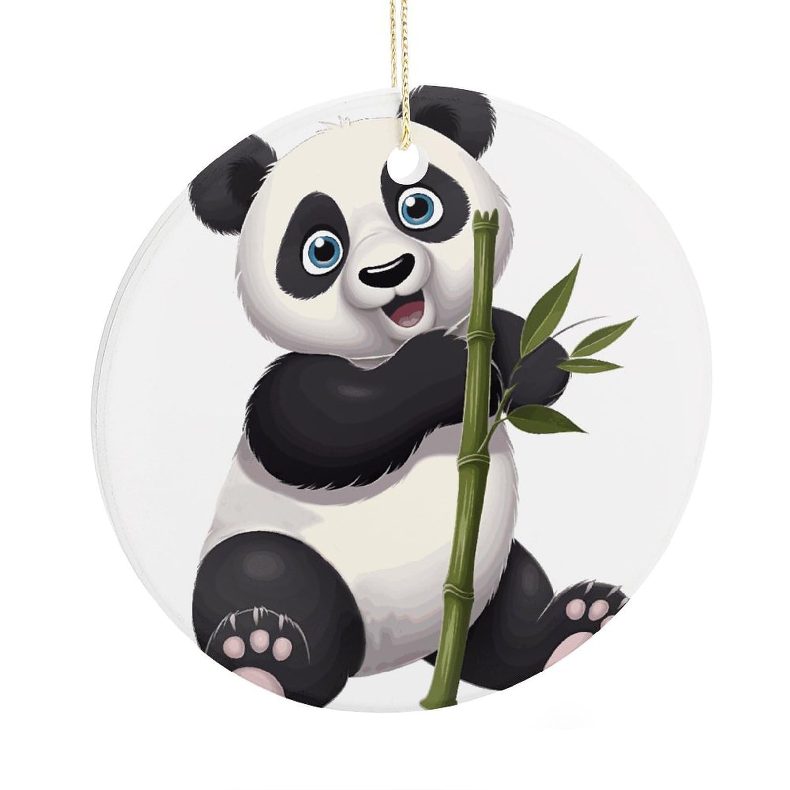 Fekiloot Style Naughty Panda Christmas Ornaments 2.9 Inch Round Ceramic Ornament Keepsake Thank You Gifts For Office, Room, Home - Holiday Present Ideas
