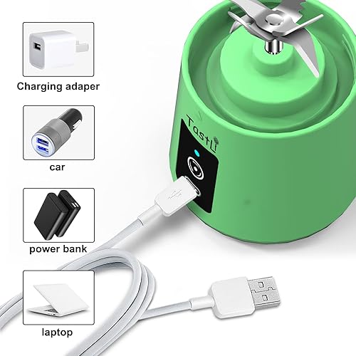 Miniatura 3 de Licuadora portátil, botella mezcladora de proteína de jugo personal, mini licuadora recargable por USB para batidos y batidos (verde)