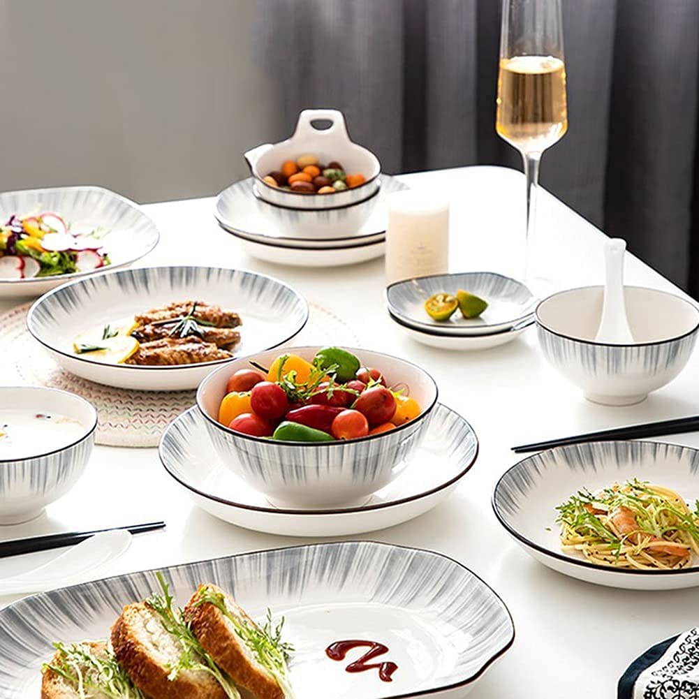 Juego de vajilla de cerámica para uso familiar y restaurante, incluye platos y cuencos