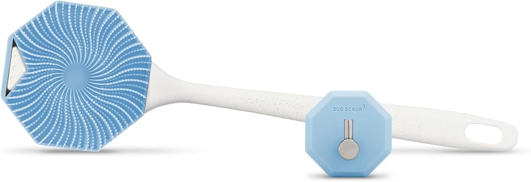 Sud Scrub Body Scrubber + Extender Handle + Shower Hook Set Blue