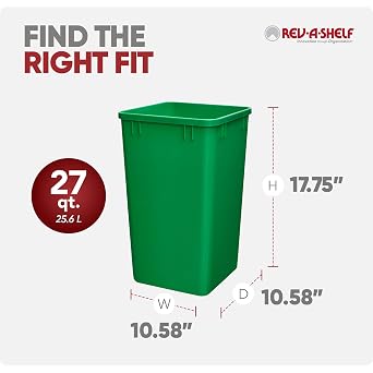 Rev-A-Shelf 27 qt Polymer Replacement Waste Container for Rev-A-Shelf Pullouts, Kitchen Cabinet Trash Can Recycle Bin, RV-1024-19-2, Green (2-Pack)