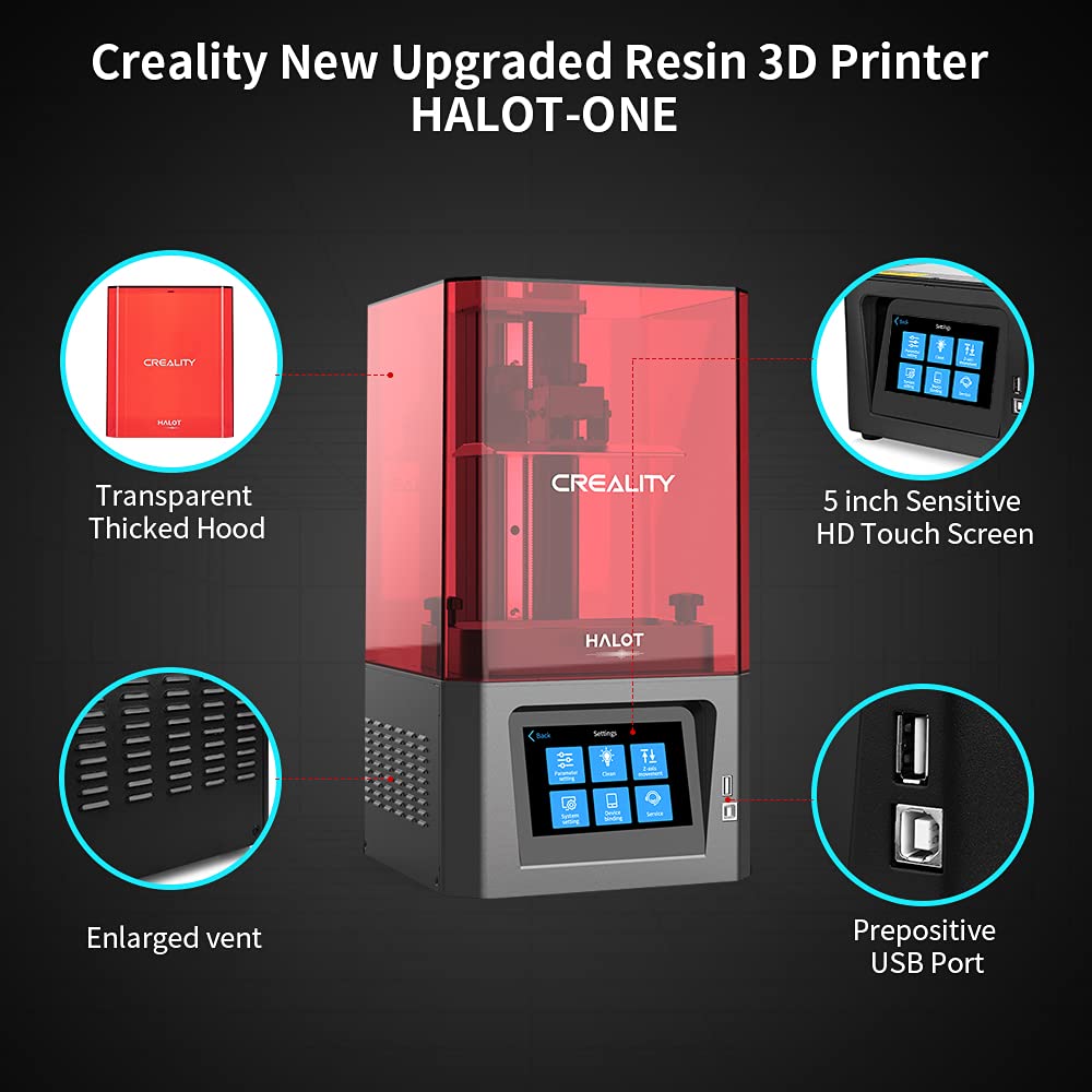 Creality Stampante 3D in resina HALOT-ONE ad alta precisione con sorgente luminosa integrata, nucleo forte e slicing, sistema di filtraggio ai carboni attivi con doppio raffreddamento (CL-60)