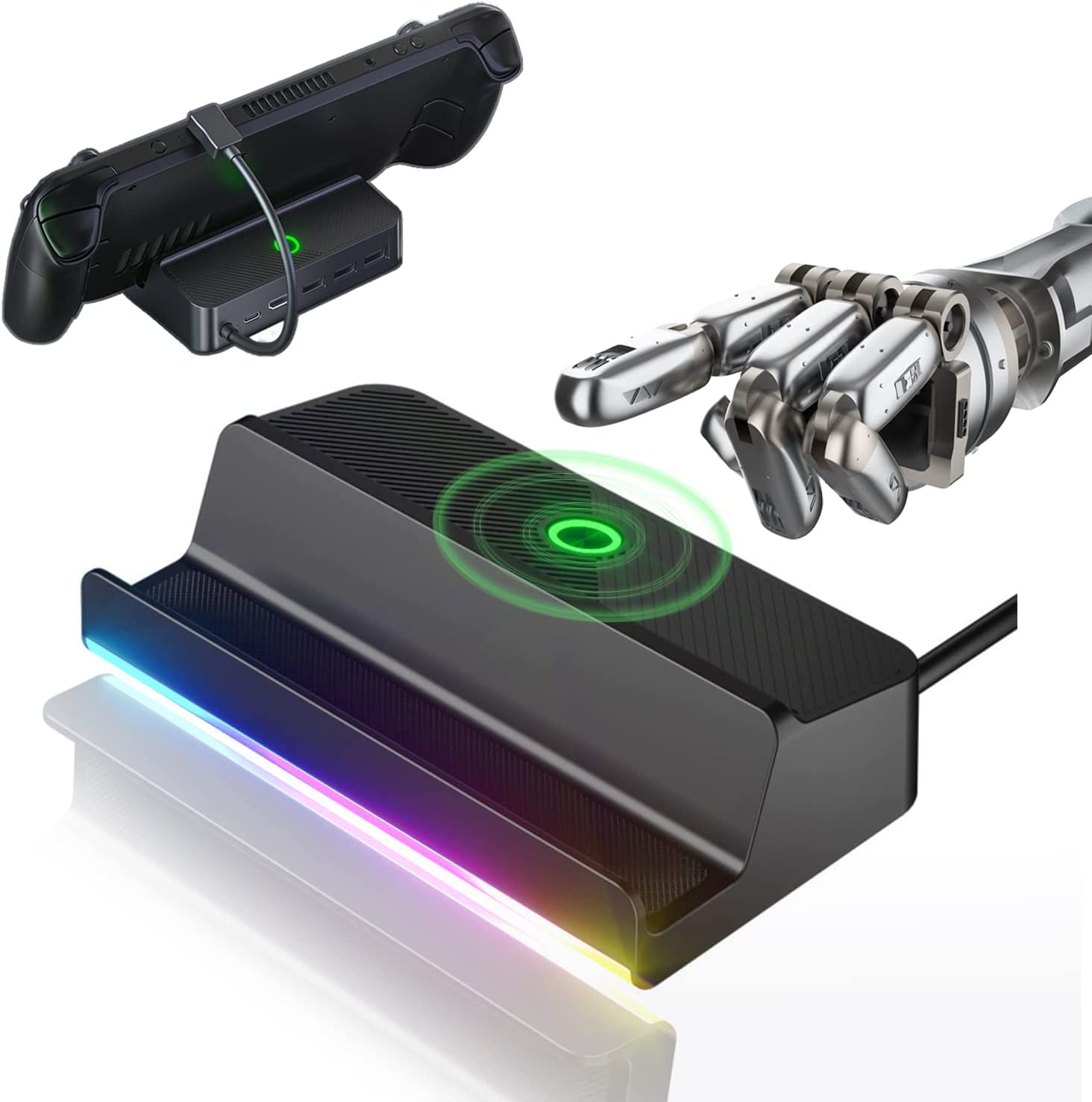 Maxbell RGB Steam Deck Dock, Docking Station for steam Deck, Screen Switch Function with Full Charging, Speed 100W, HDMI 2.0 4K@60Hz USB 2.0,3.0 Compatible with steam Deck Accessories