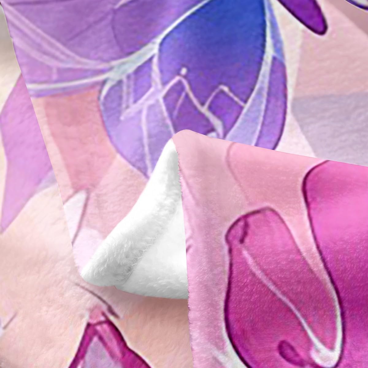 Erosebridal Purple Blue Butterfly Blanket for Kids Girls,Pink Floral Leaves Print Throw Blanket Queen 90x90 Inch,Ombre Butterflies Fleece Blanket,Retro Groovy Flower Fuzzy Blanket Soft Microfiber