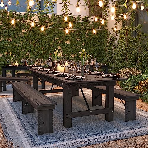 Flash Furniture Hercules Commercial Grade Farmhouse Dining Table | Solid Pine Foldable Table for 10 in Antique Rustic Mahogany | Rustic Charm for Home and Events - Image 9