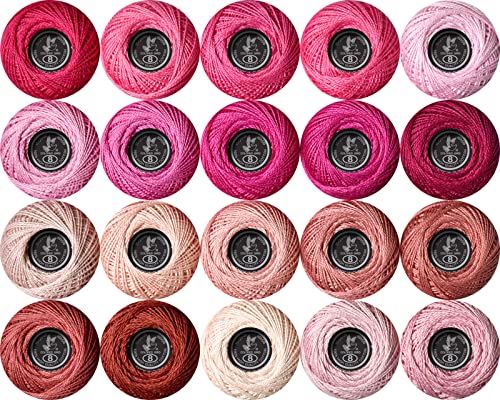 Soft 20 Colors Classic Crochet Thread 20 Pack,100% Cotton (Fuchsia-600-316)