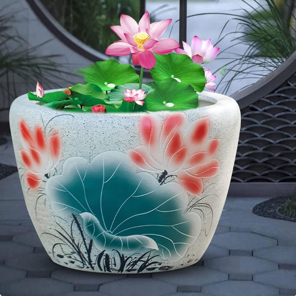 Aquarium Aquarium Fish Tank Retro Large Water Tank Courtyard Fish Culture Tank Balcony Lotus Tank Outdoor Ceramic Goldfish Bowl Fish Tank Decorations (Color : A, Size : 42cm)