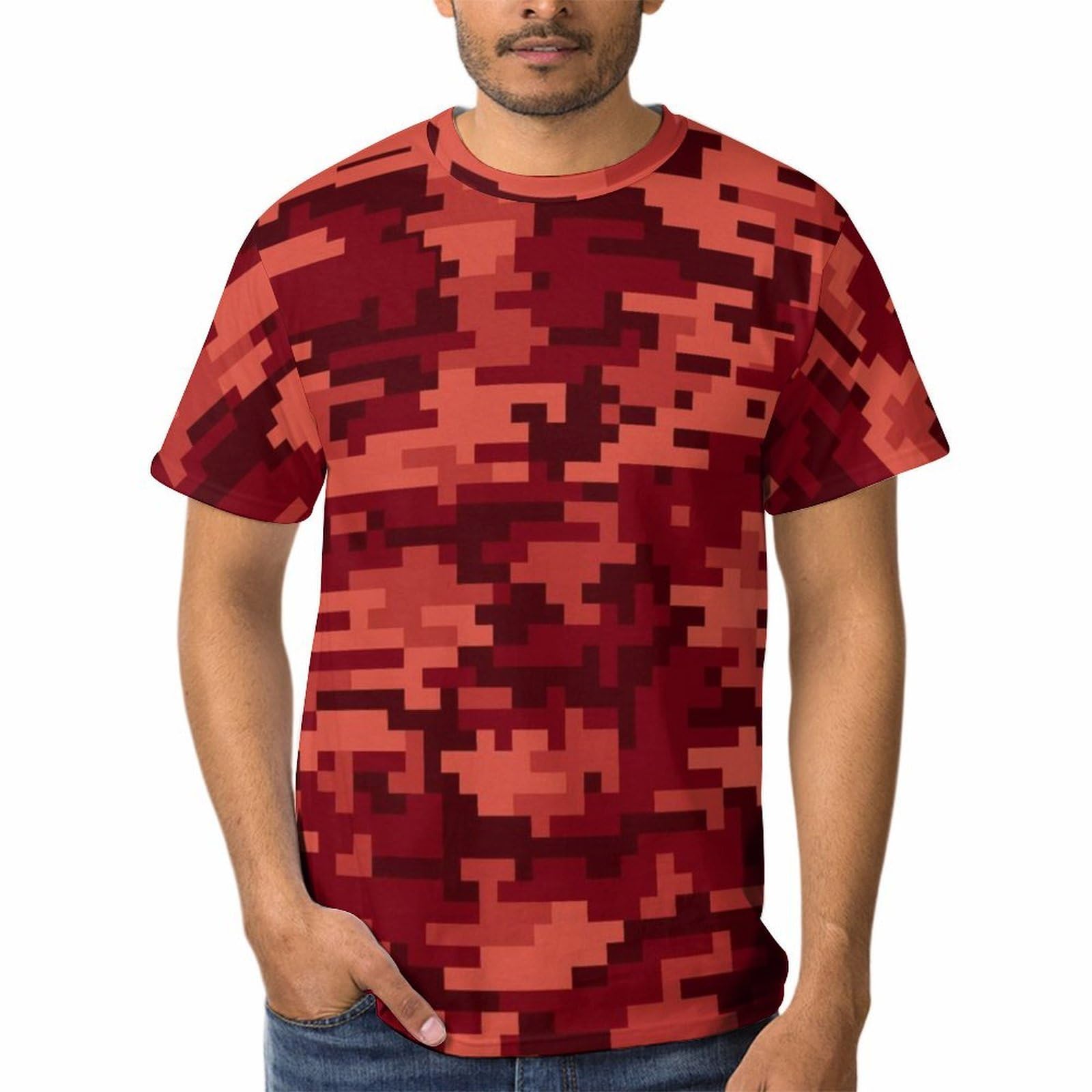 Amazon.co.jp: Tシャツ 迷彩柄 赤 ティーシャツ 半袖 夏服 トップス