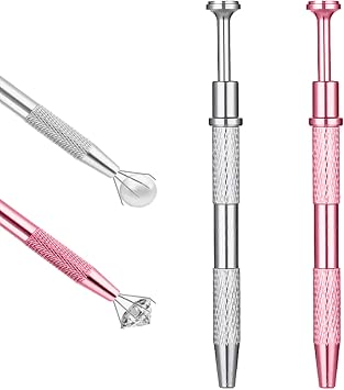 2 Pcs Piercing Ball Grabber,Mini Grabber Pen Stainless Steel 4 Prongs Tool,Multifunctional Claw Tweezers Piercing Ball Holder for Jewelry Craft, Piercing BallHolder, Pink, Silver