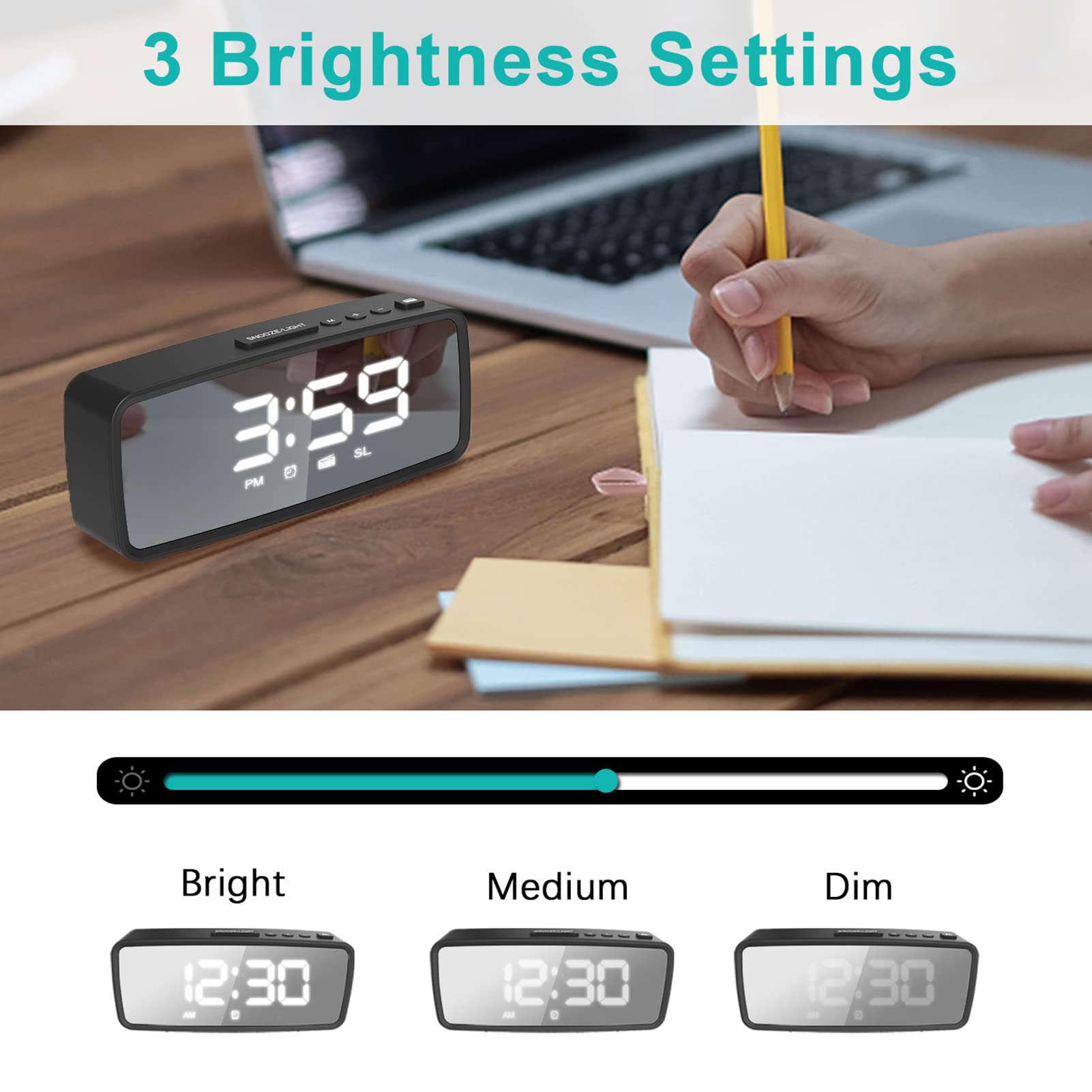 Radio Reloj Despertador, Despertadores para Personas Que Duermen Mucho, Reloj para Dormitorio con Temporizador de Apagado, para Cabecera de Dormitorio