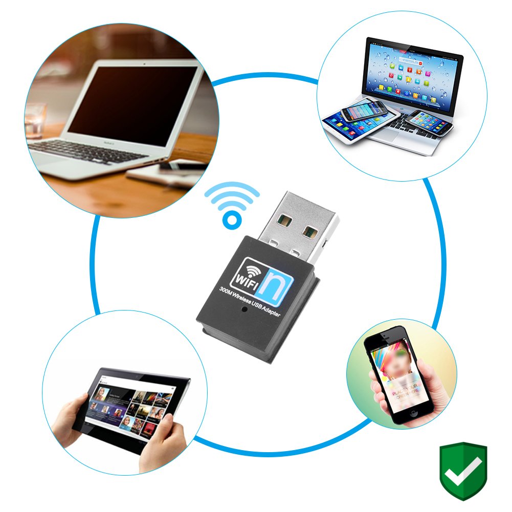 Heayzoki USB Adapter,300M Mini USB 2.0 Adapter Dongle Network Card Receiver for Desktop Laptop,High Speed Data Transfers,for 2000/XP/Vista/7/8/10, Linux,etc