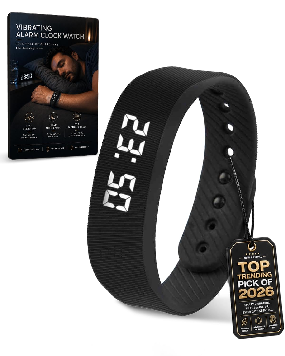 Reloj despertador eficaz para personas que duermen profundamente, reloj extremadamente vibrante, para personas sordas, vibración, vibración, sueño pesado, pulsera silenciosa que no despertará a tu