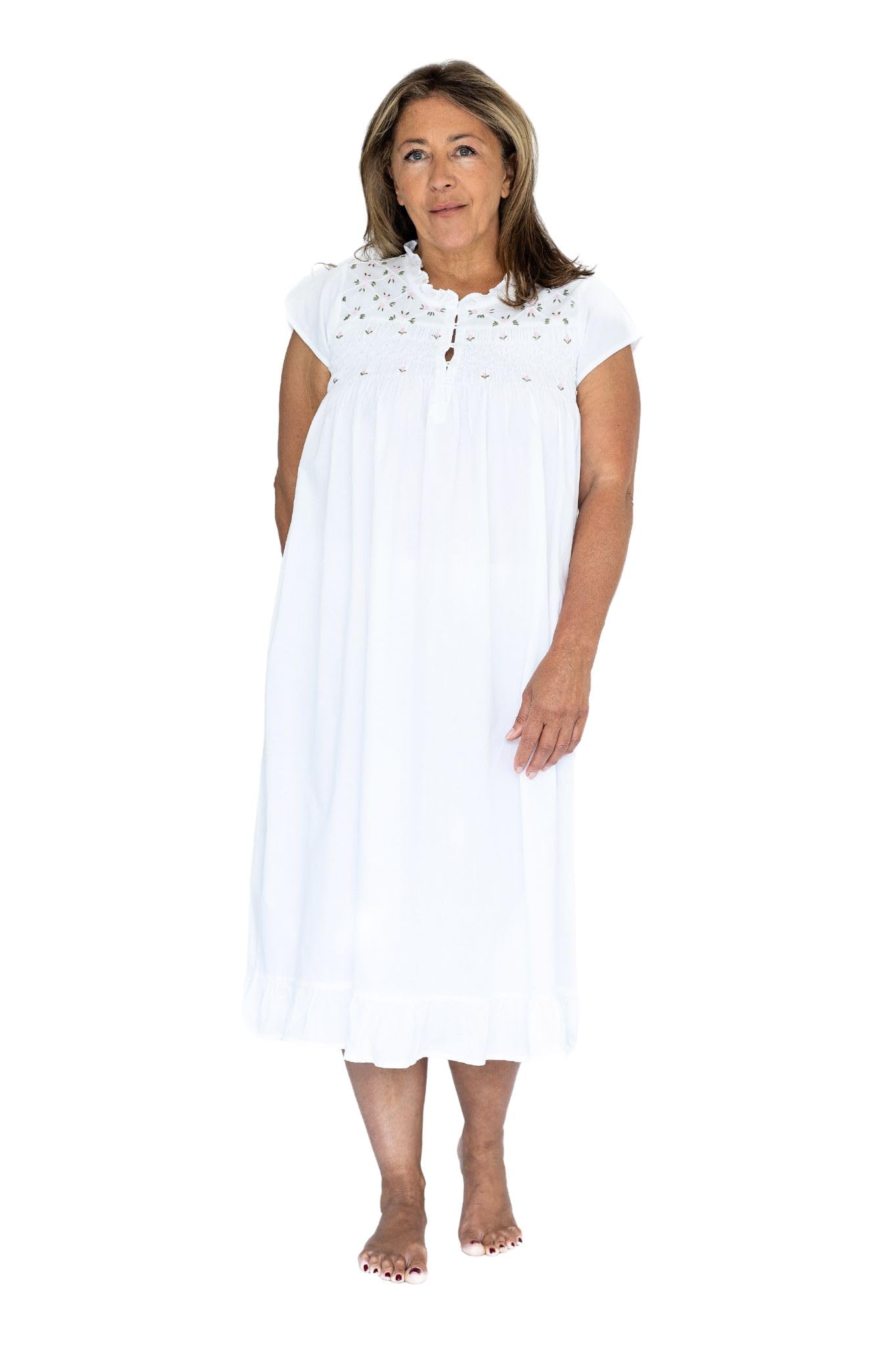 Lunn Antiques White Cotton Voctiran style | Rose Embroidered Nightdress