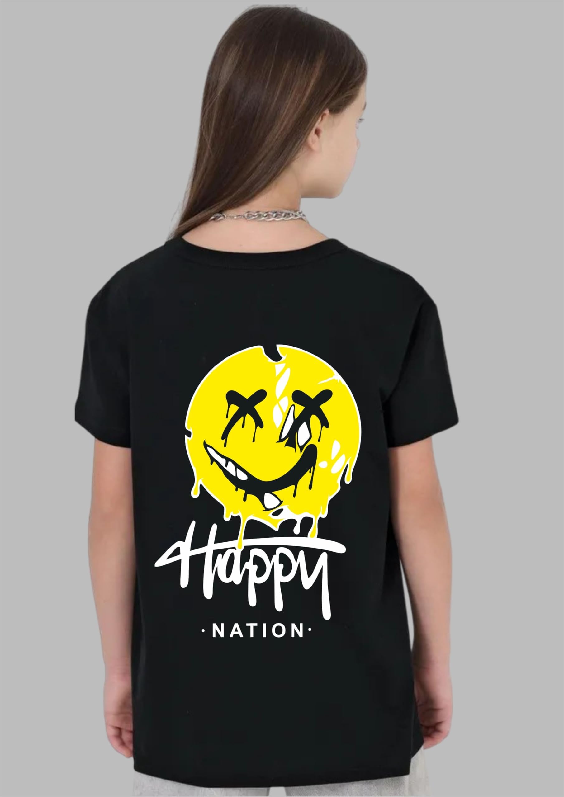 Uniplanet Store t-shirt bambina cotone mezza manica vestibilità normale nero happy emoji