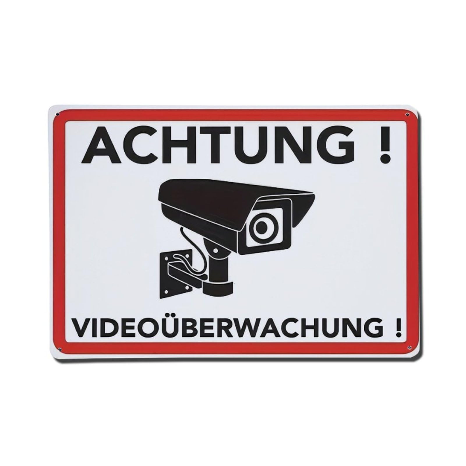 German Achtung! Videoüberwachung Security Warning Sign Vintage Aluminium Metal Sign, Retro Wall Decor for Home, Bar, Garage & Farmhouse 20x30cm