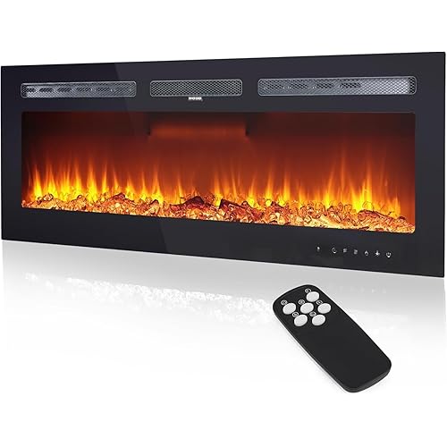50" Electric Fireplace, Recessed and Wall Mounted Fireplace with Smart WiFi Infrared Linear Fireplace Heater 750w/1500w &12 LED Flame Colors & Timer Remote, Low Noise Operation