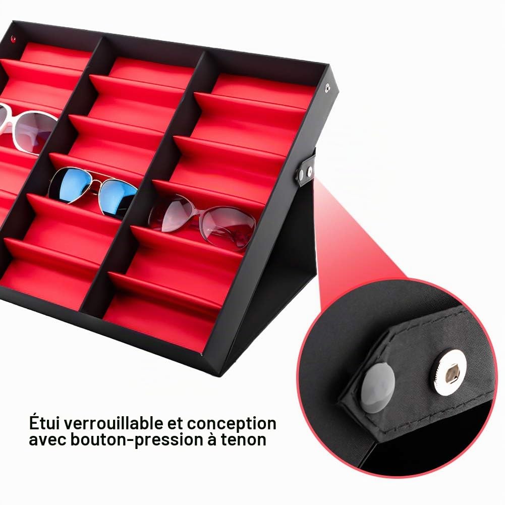 Présentoir De Lunettes, Boîte De Rangement Pour Lunettes De 18 Grilles, Organisateur De Bijoux Pour Lunettes, Étui De Rangement Pour Lunettes Avec Protection Contre La