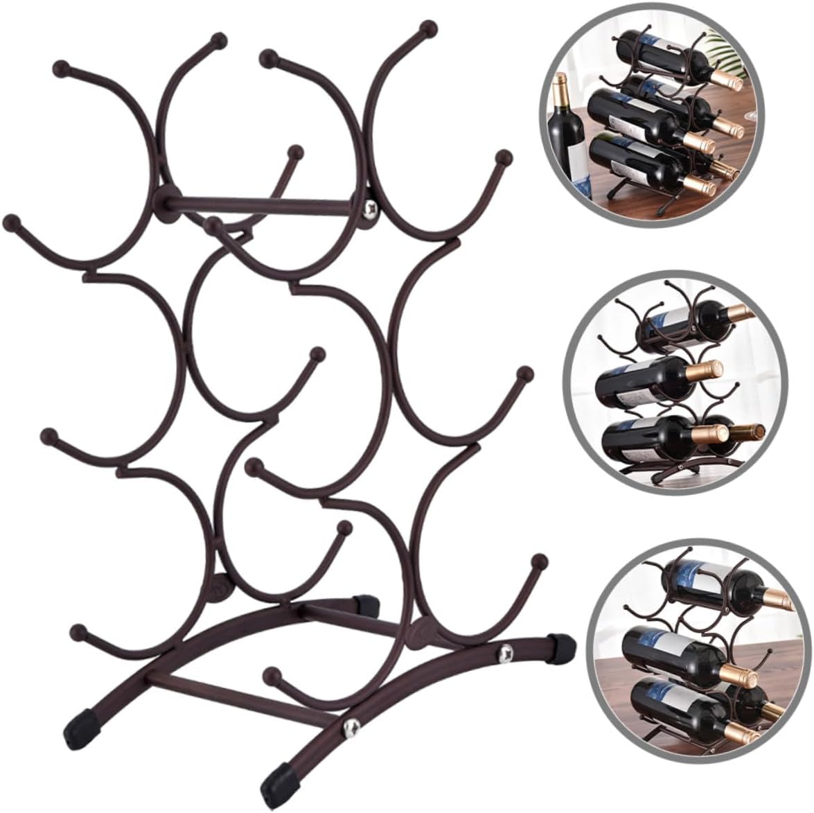 VICASKY Detachable 6-Bottle Iron Wine Rack Vintage Bronze Wine Holder Decorative Shelf for Home Dining Room Display and Storage
